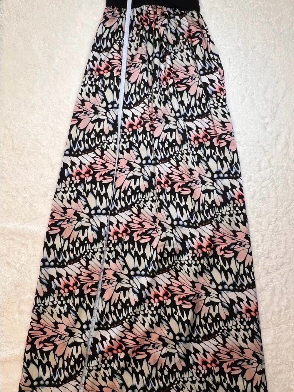 2B Bebe Black and Pink Abstract Floral Maxi Skirt